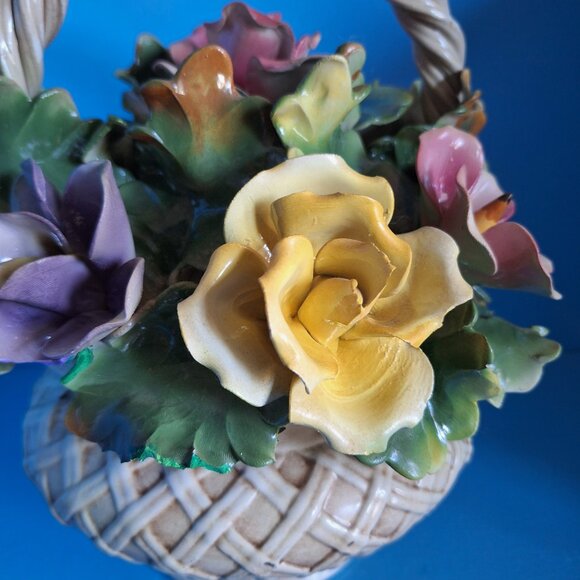 Vintage Capodimonte Centerpiece Pink Yellow Blue Lavender Flower Basket / Italy - Picture 7 of 8